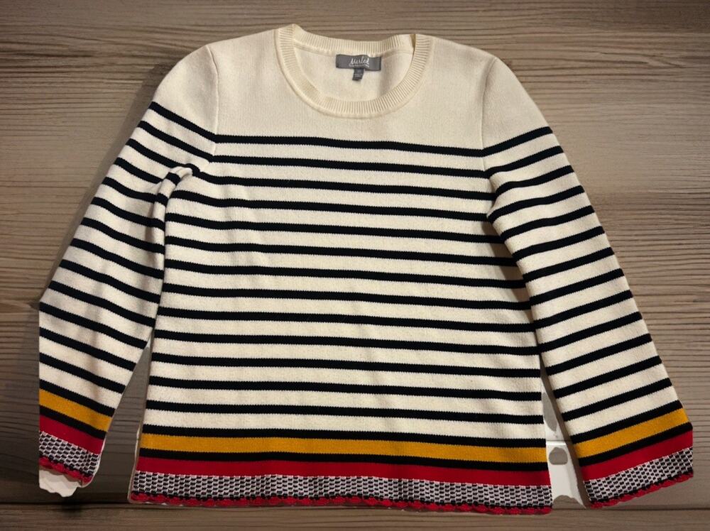 Marled Reunited Striped Crochet Hem Sweater Women's XS